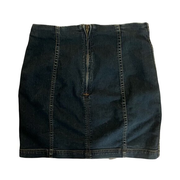 FREE PEOPLE Blue Bodycon Denim Pencil Mini Skirt Stretch Boho Festival Size 6 - Picture 2 of 8